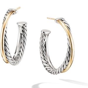 Crossover medium hoop earrings with 18K yellow gold